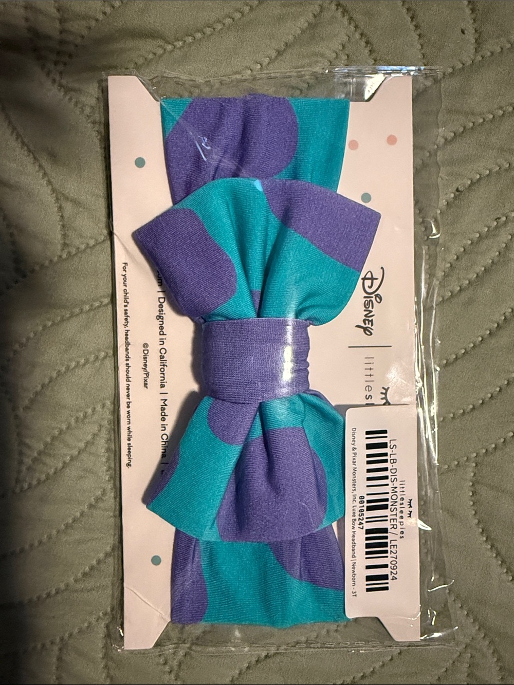 Little Sleepies Disney & Pixar Monsters, Inc Headband in Teal and Purple